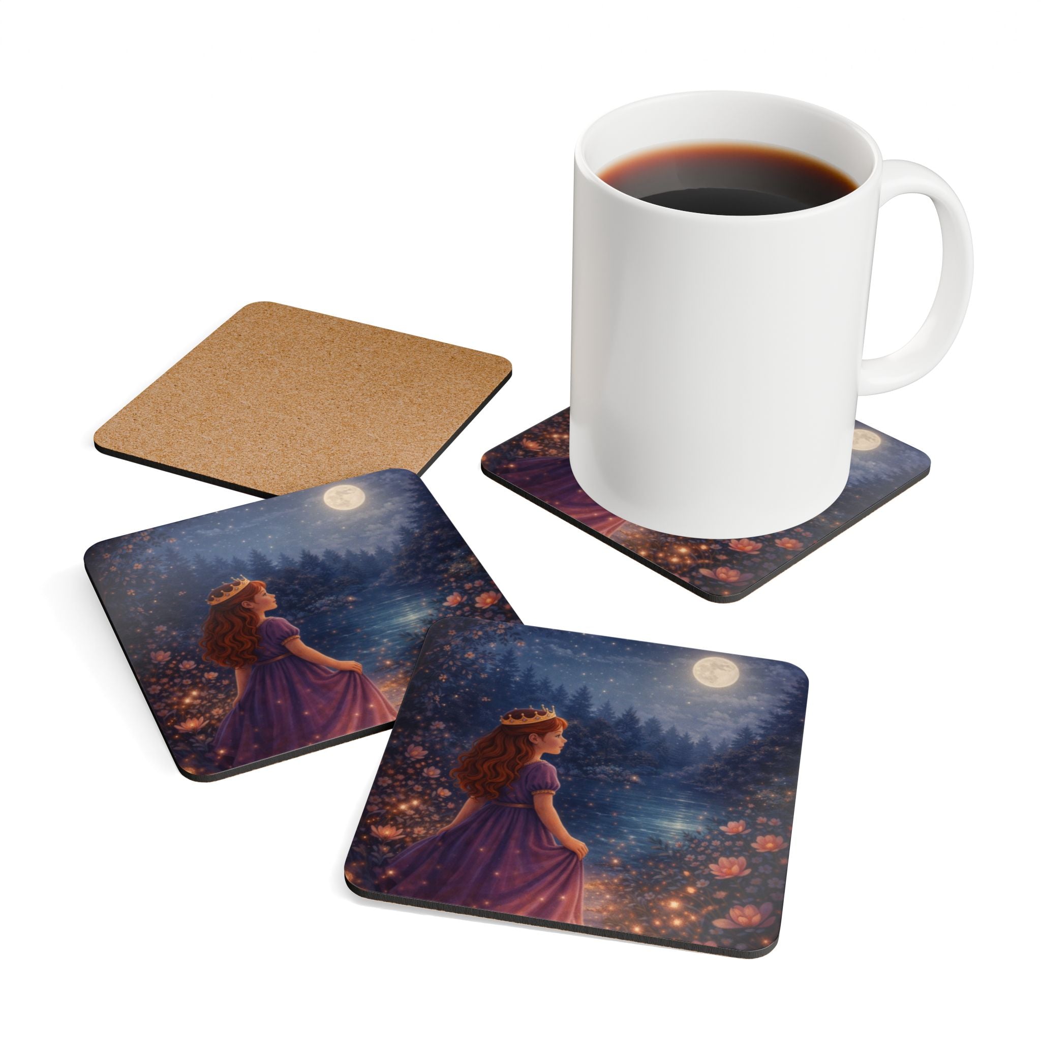 Storybook Corkwood Coaster Set of 4 Coordinated Illustrations