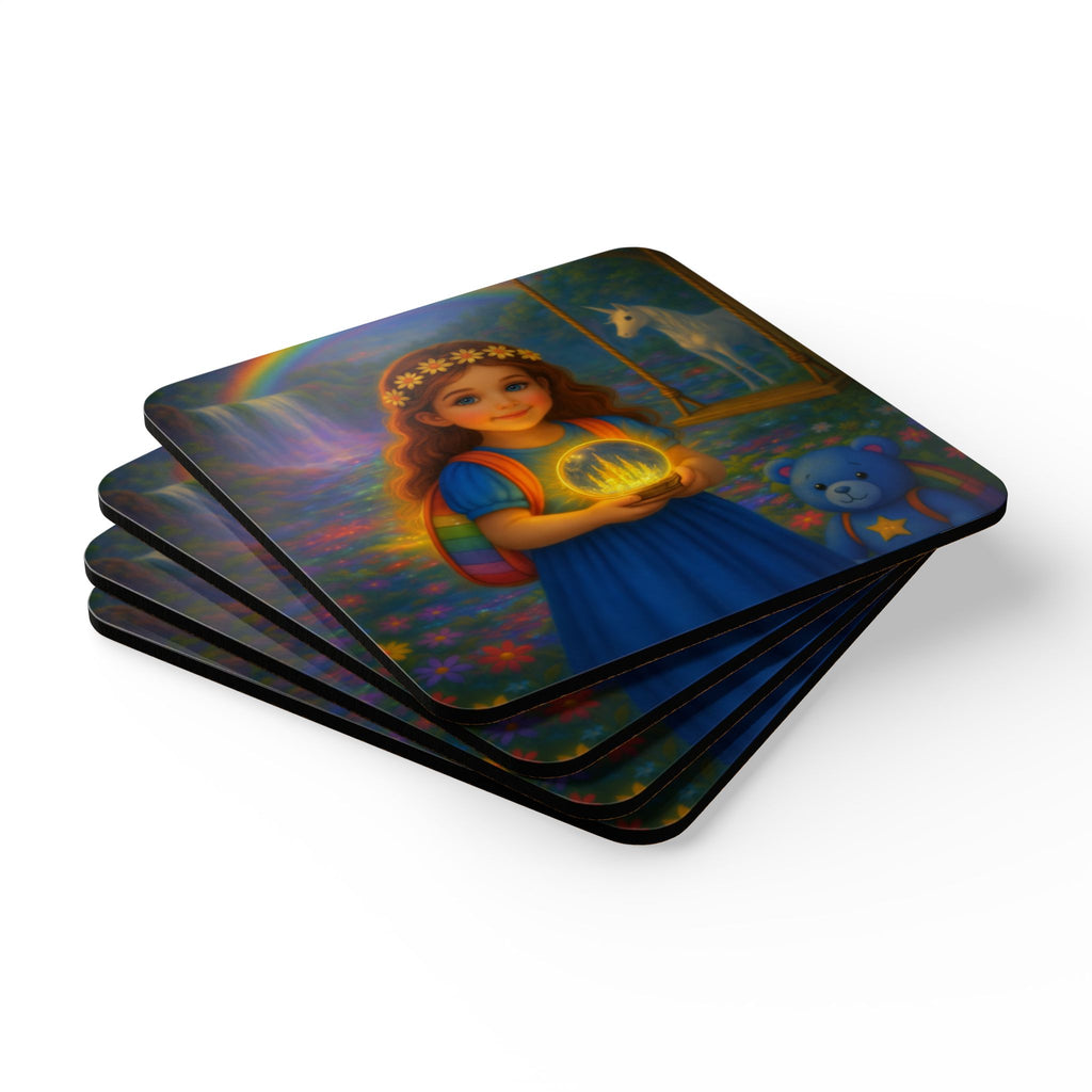 Storybook Corkwood Coaster Set of 4 Coordinated Illustrations