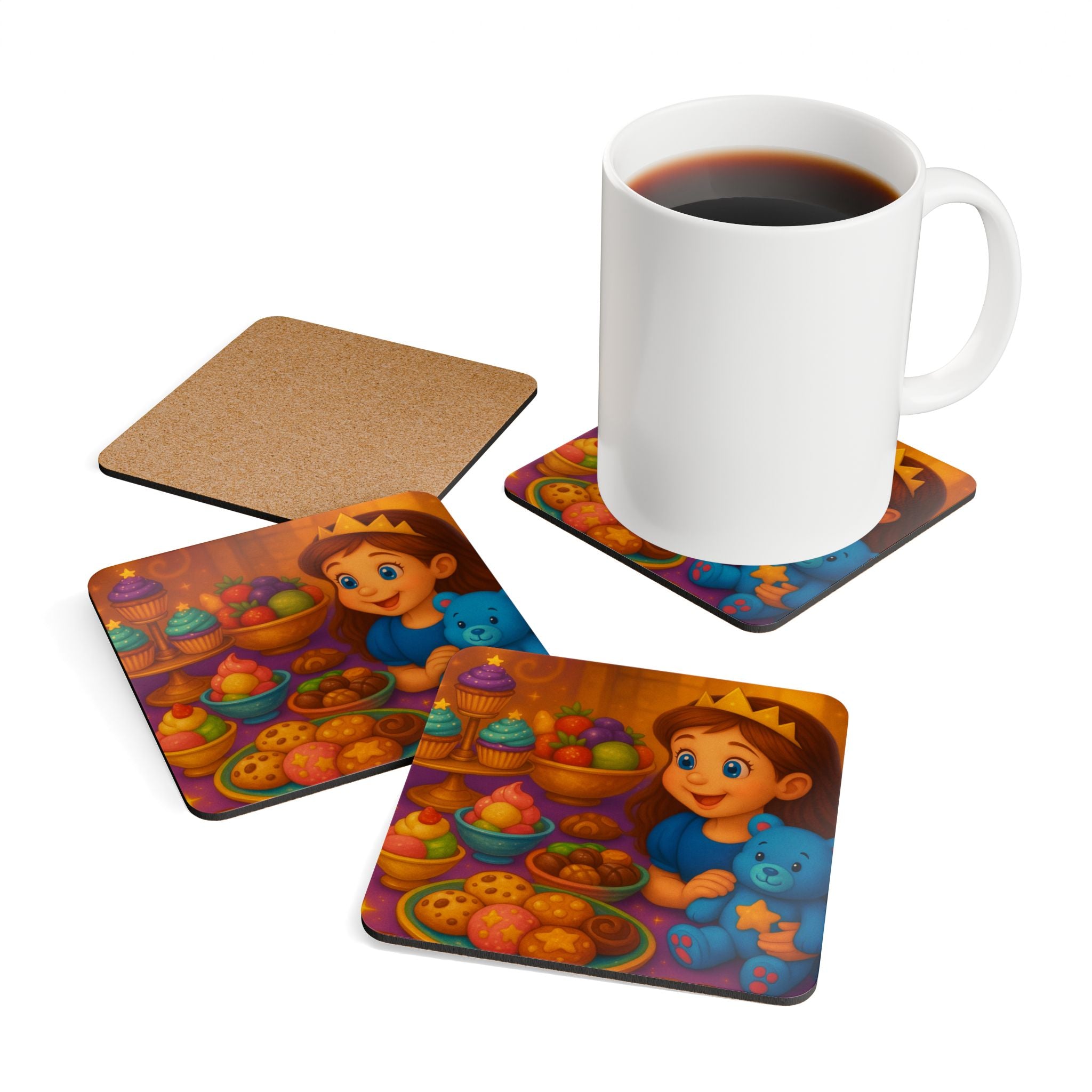 Storybook Corkwood Coaster Set of 4 Coordinated Illustrations