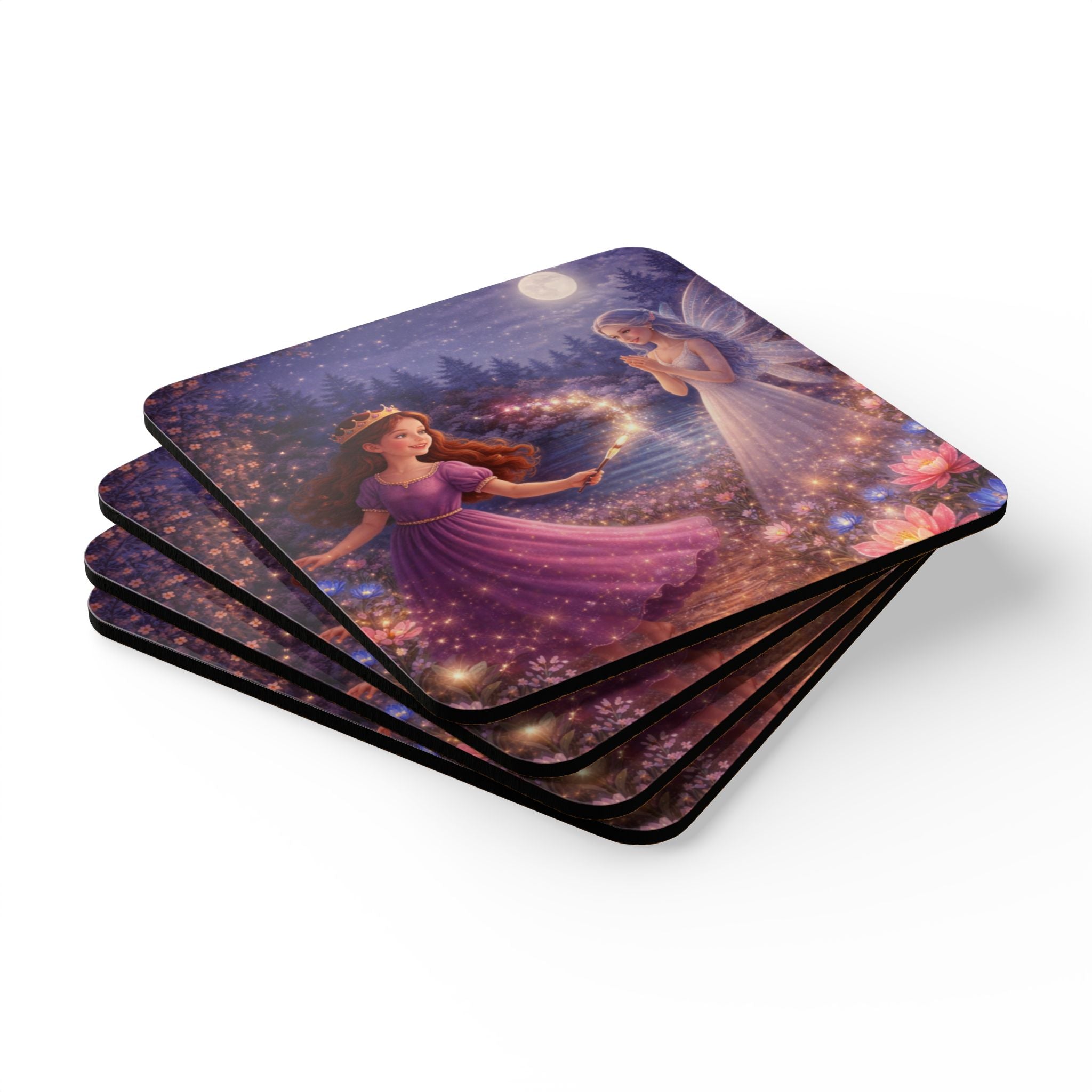 Storybook Corkwood Coaster Set of 4 Coordinated Illustrations