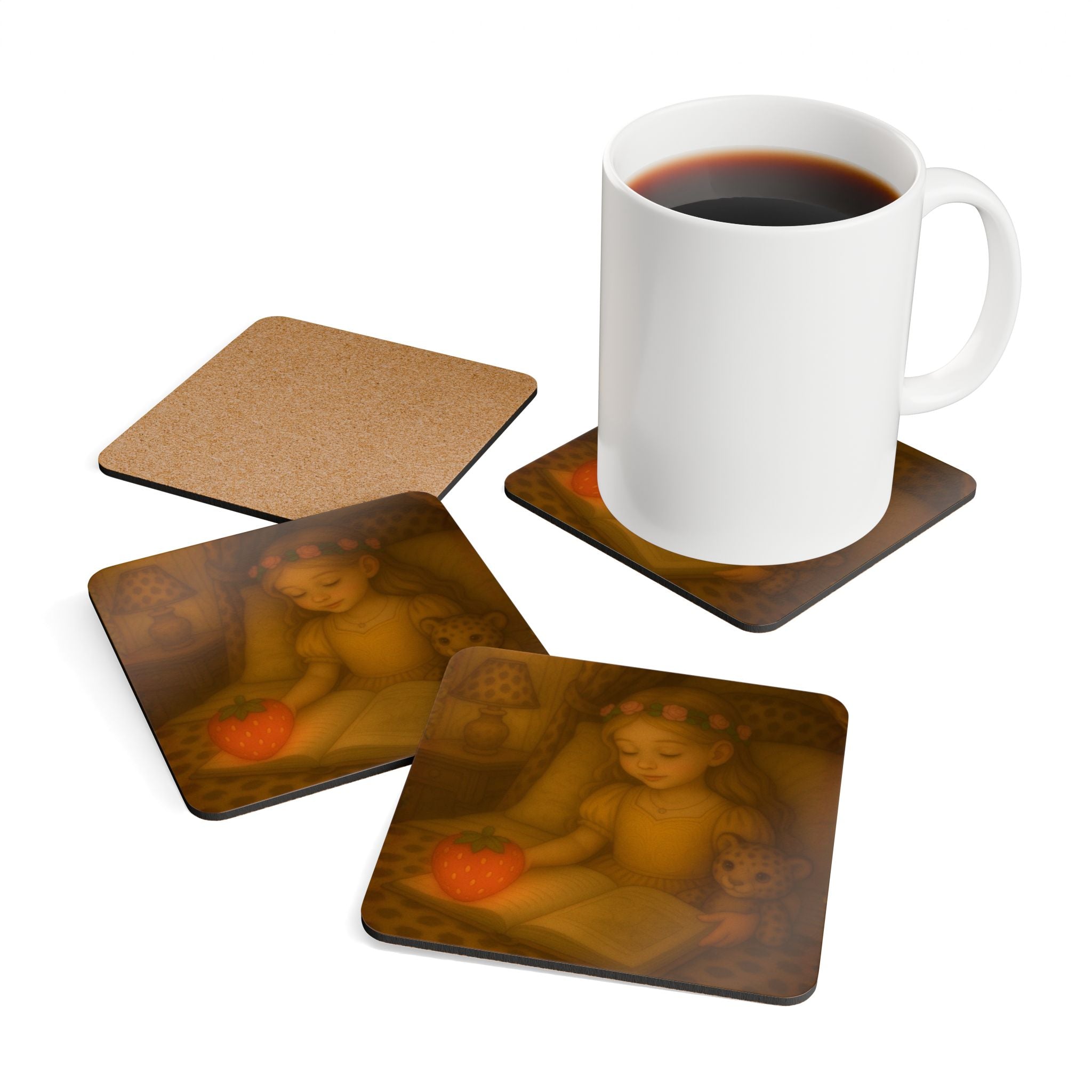 Storybook Corkwood Coaster Set of 4 Coordinated Illustrations
