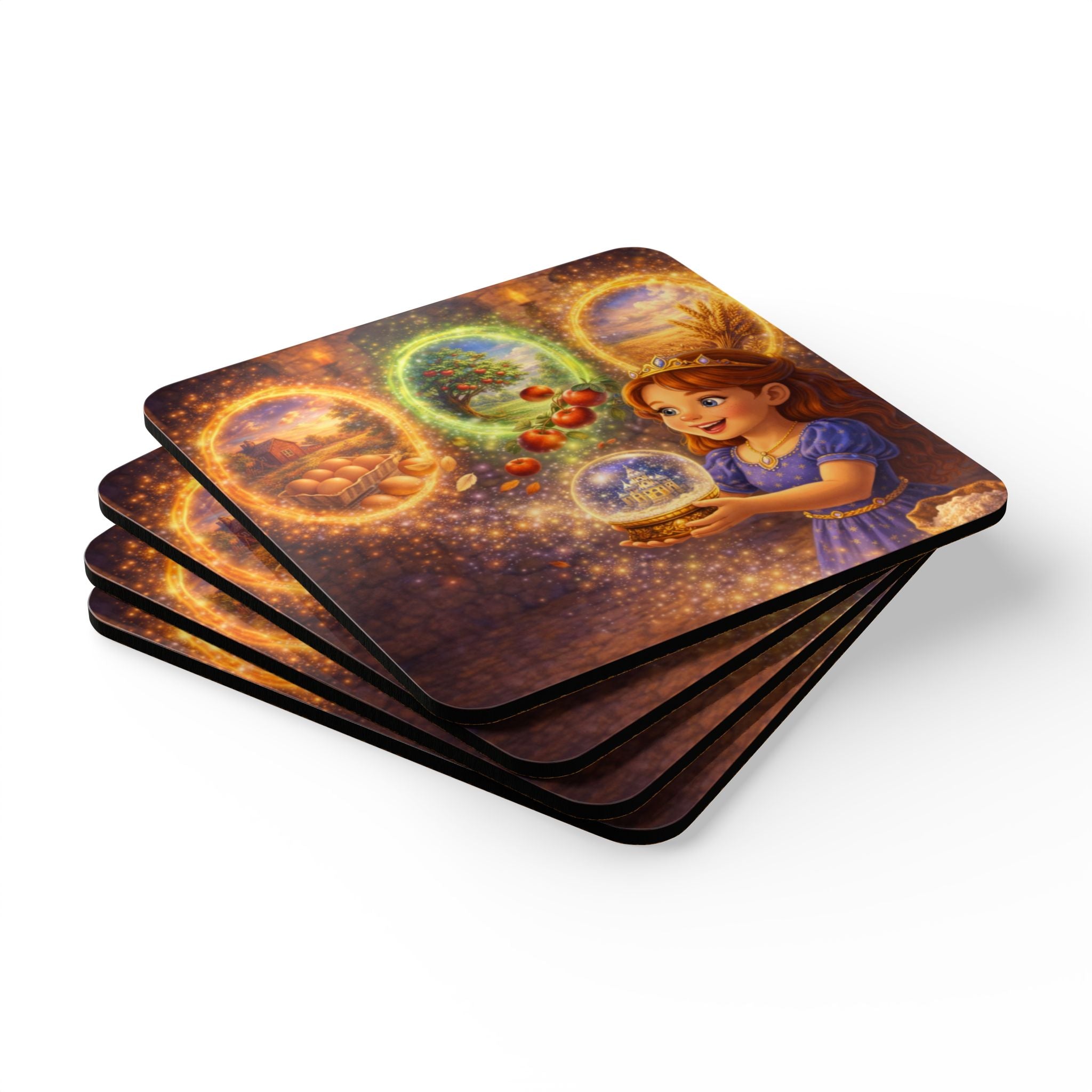 Storybook Corkwood Coaster Set of 4 Coordinated Illustrations