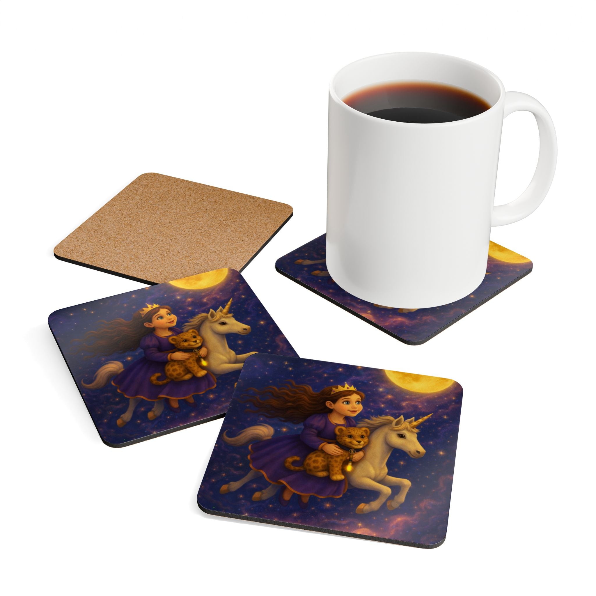 Storybook Corkwood Coaster Set of 4 Coordinated Illustrations