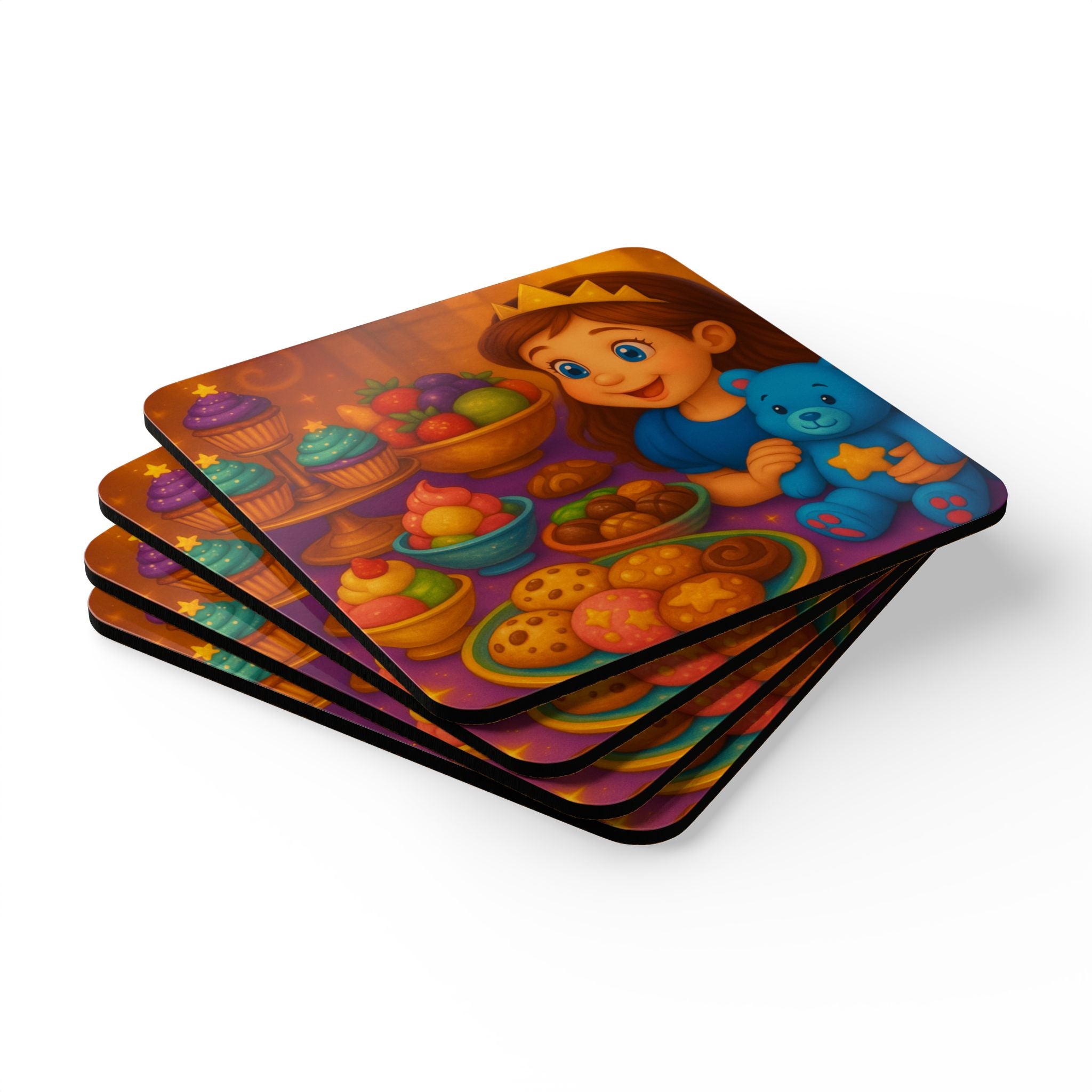 Storybook Corkwood Coaster Set of 4 Coordinated Illustrations