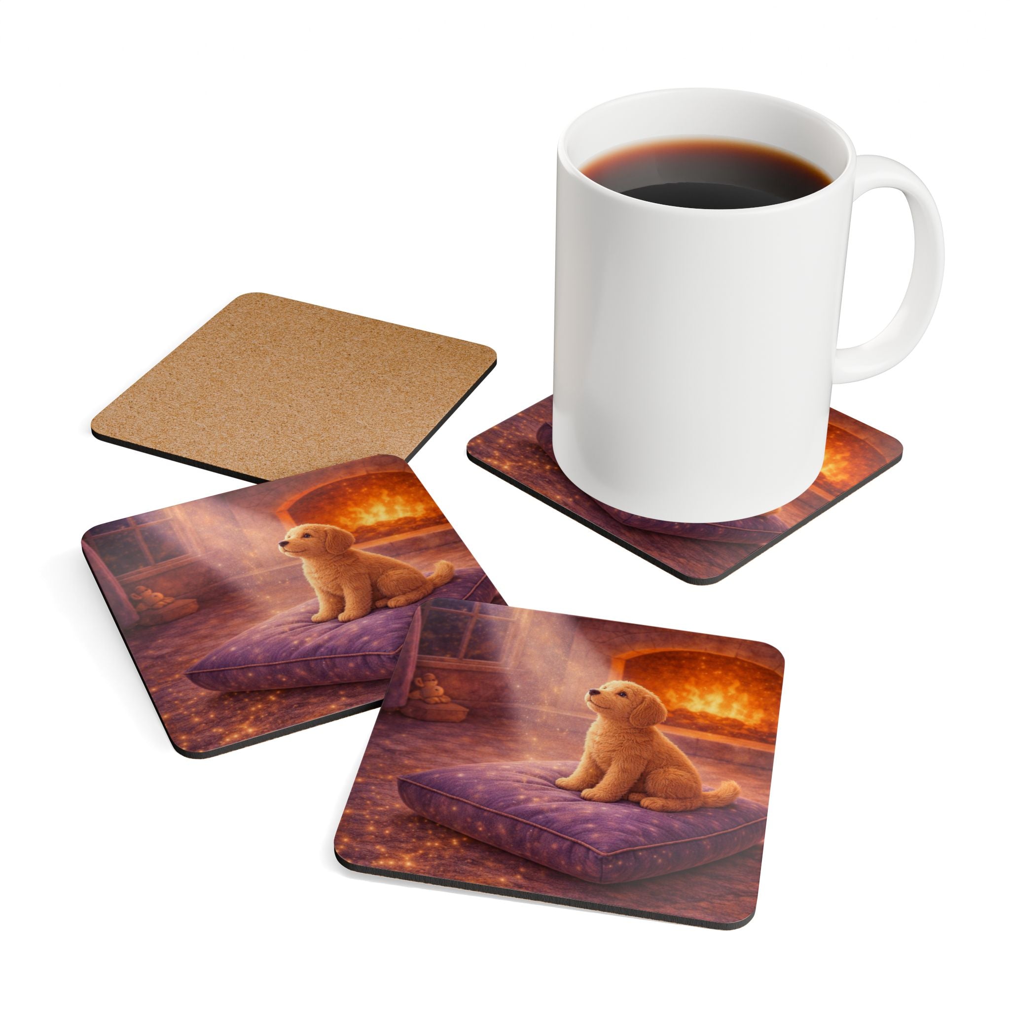 Storybook Corkwood Coaster Set of 4 Coordinated Illustrations