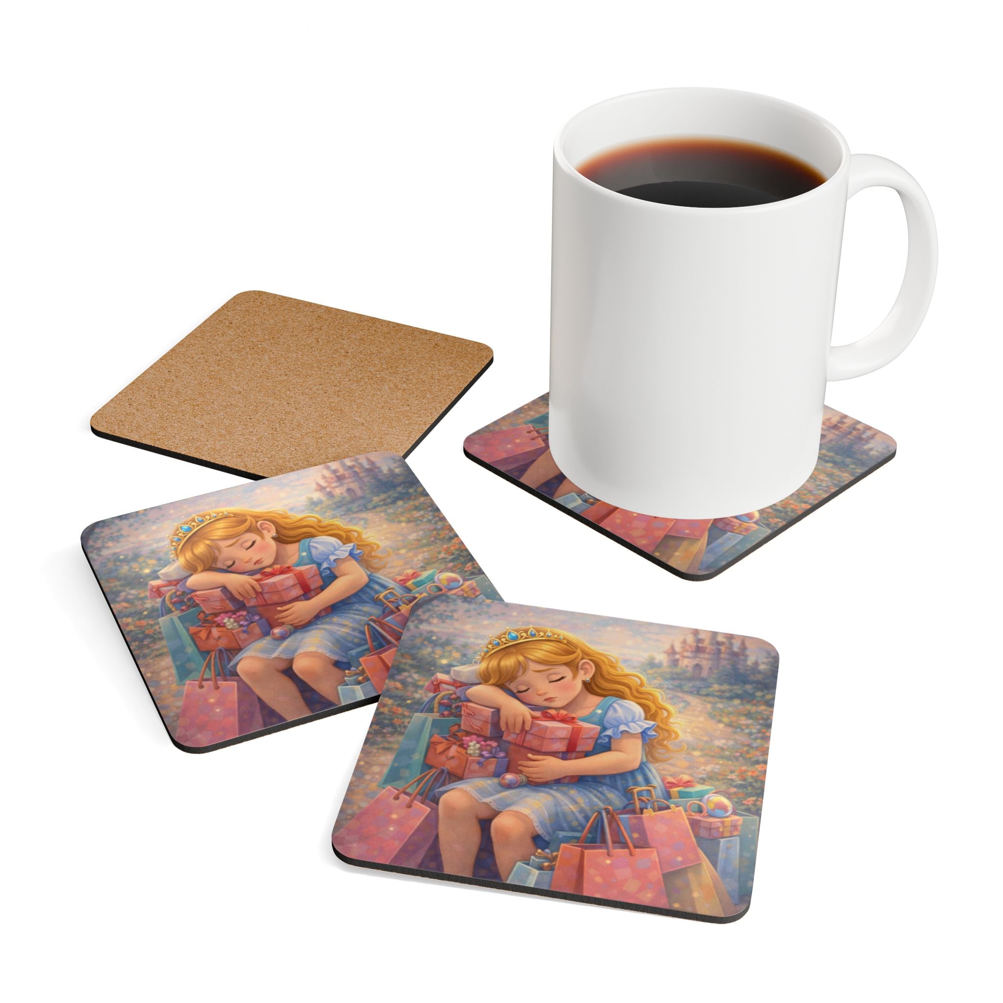 Storybook Corkwood Coaster Set of 4 Coordinated Illustrations