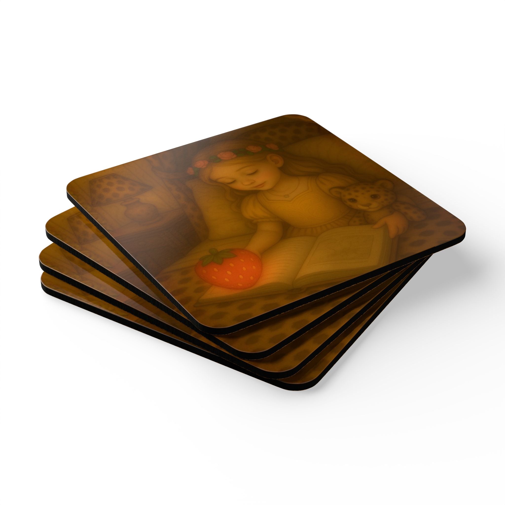 Storybook Corkwood Coaster Set of 4 Coordinated Illustrations
