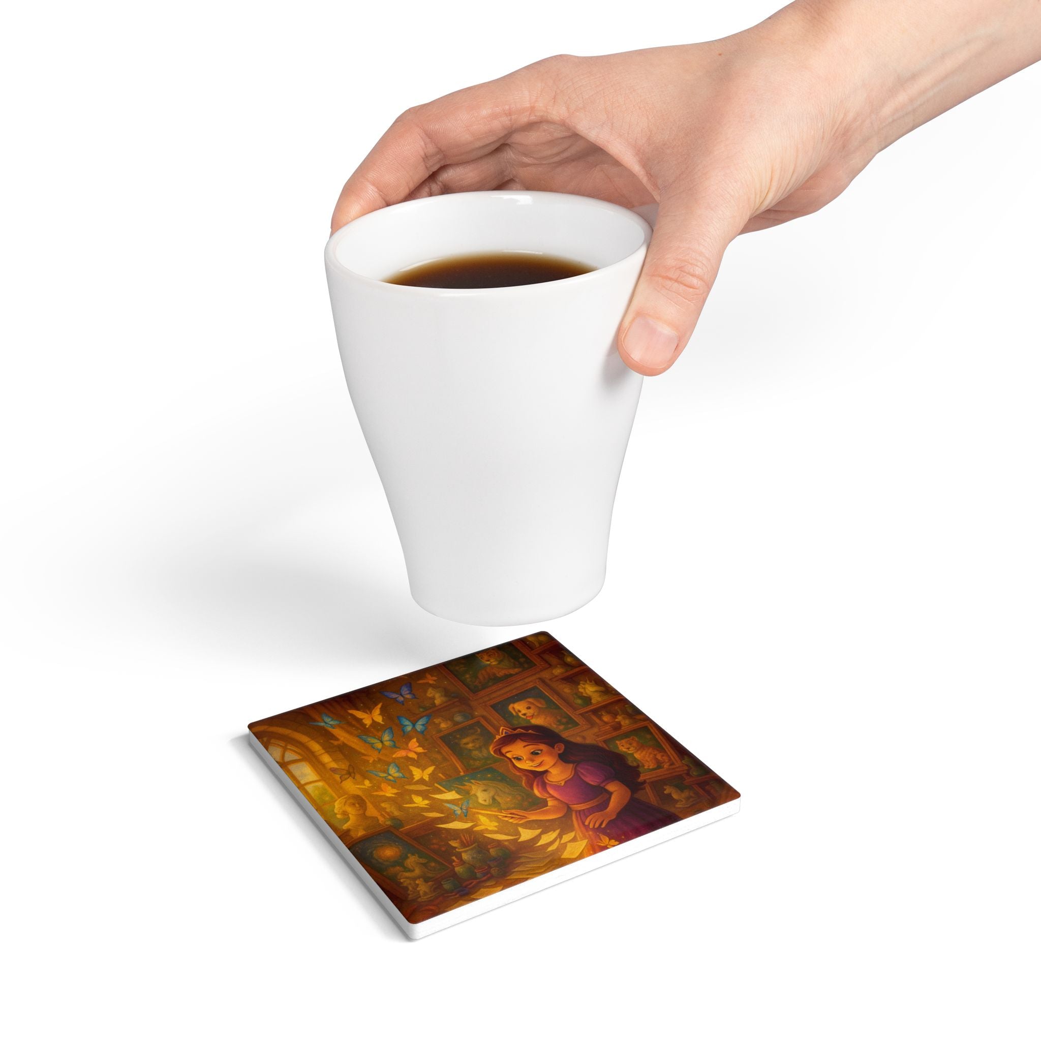 Storybook Ceramic  Art Coaster, single illustrated Coaster