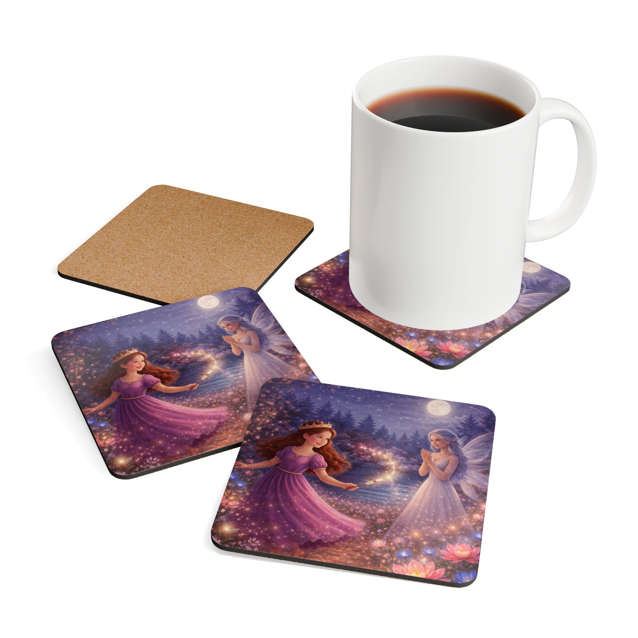 Storybook Corkwood Coaster Set of 4 Coordinated Illustrations