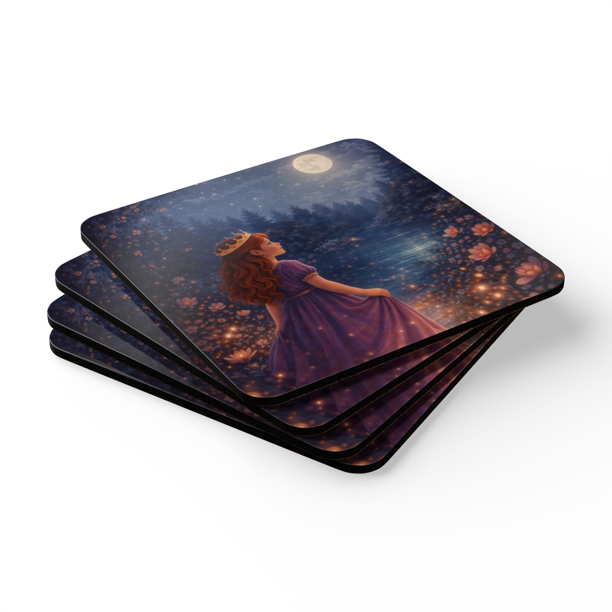Storybook Corkwood Coaster Set of 4 Coordinated Illustrations