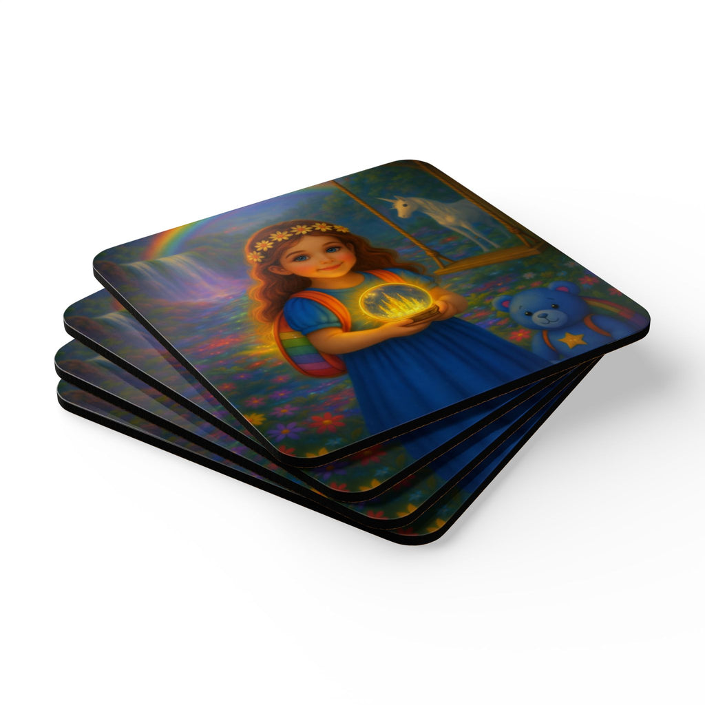 Storybook Corkwood Coaster Set of 4 Coordinated Illustrations