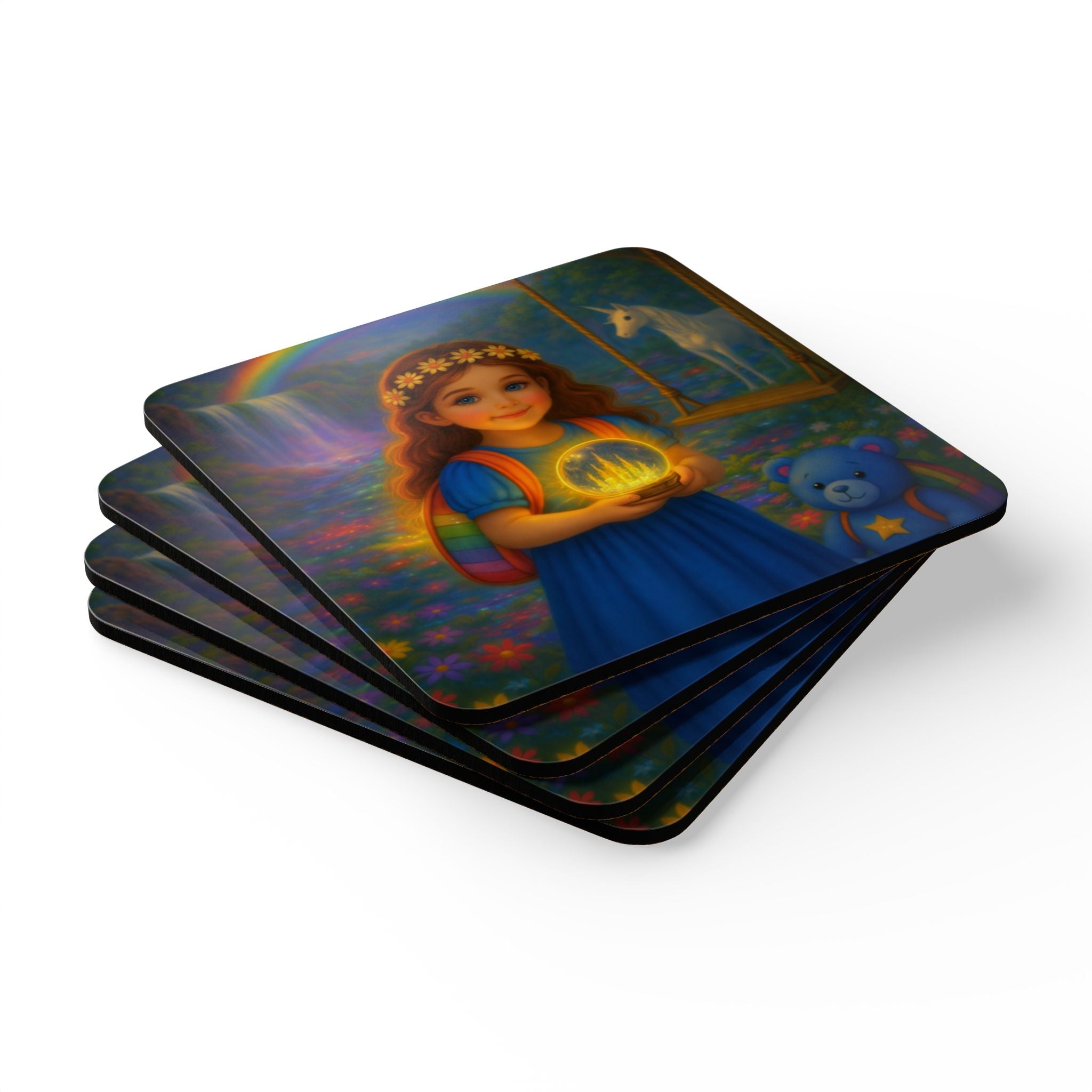 Storybook Corkwood Coaster Set of 4 Coordinated Illustrations